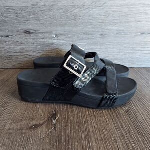 Women's Vionic Rio Lizard Black Faux Leather Platform Sandal Size 6